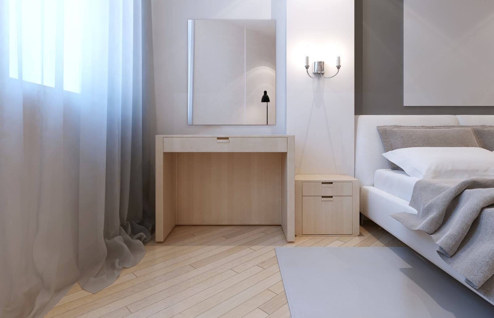 Idea of avant-garde bedroom. 3D render