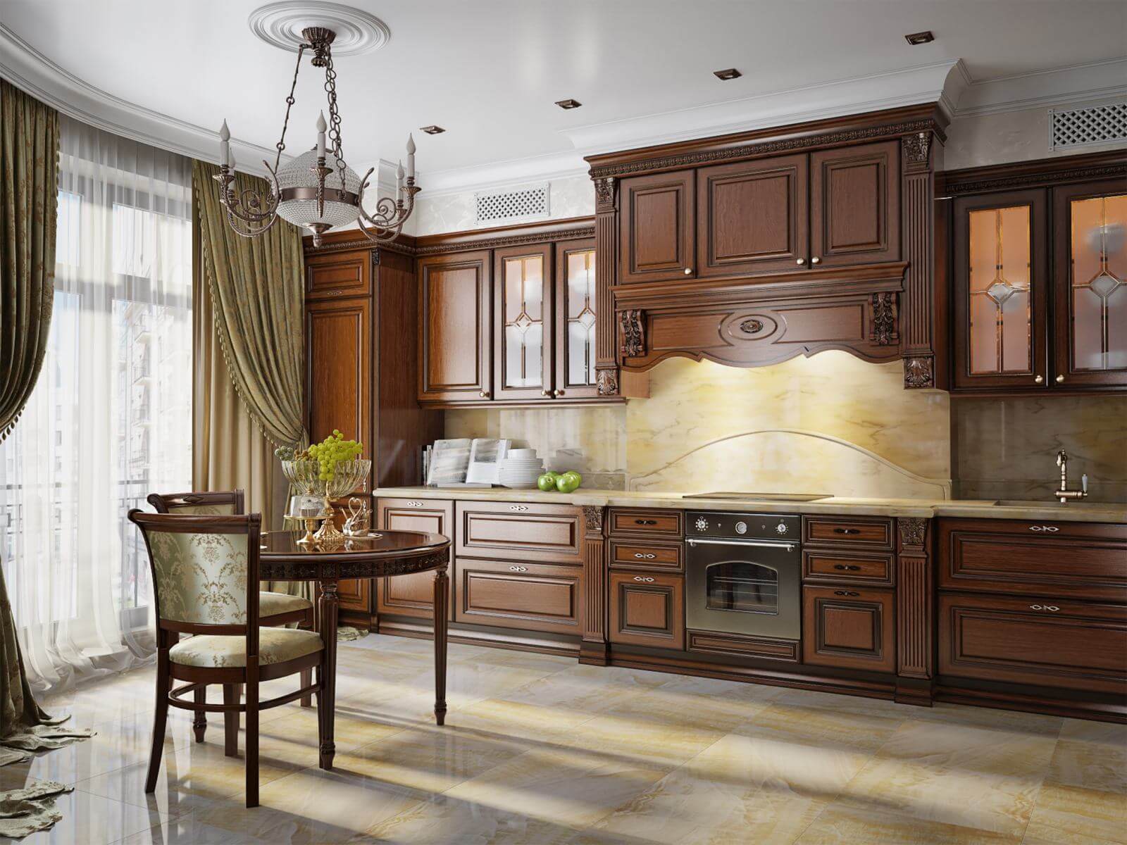 Kitchen interior in classic style. 3d rendering
