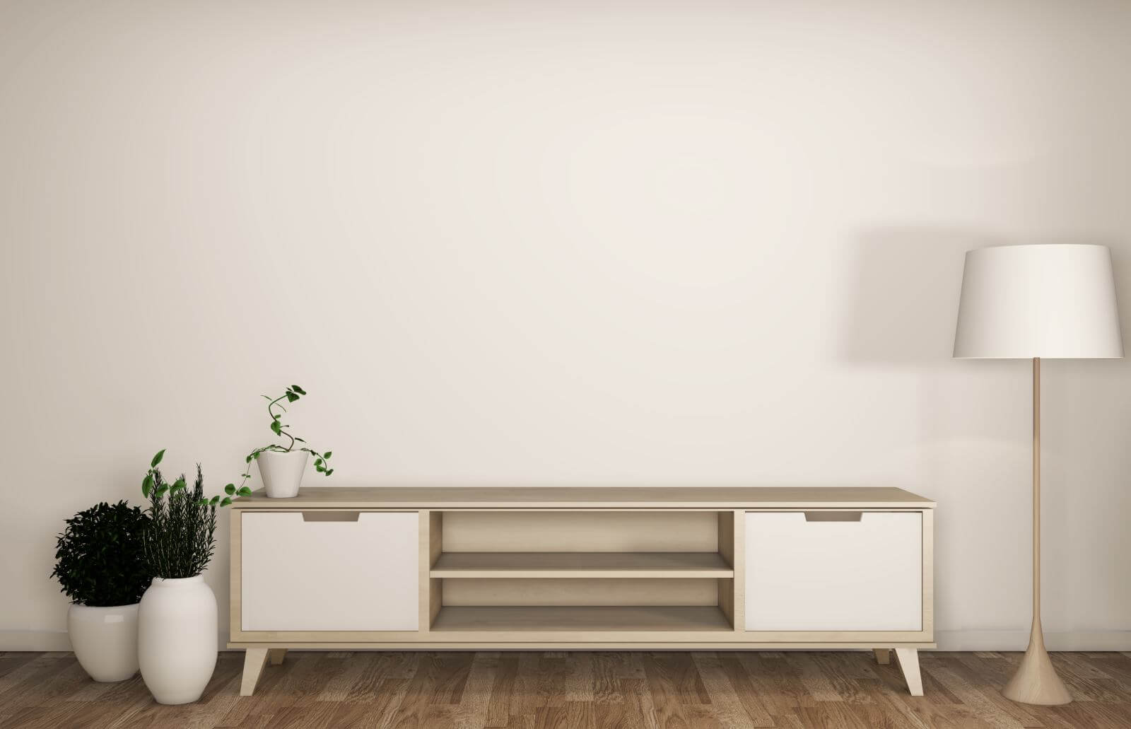 cabinet in modern empty room Japanese - zen style,minimal designs. 3D rendering