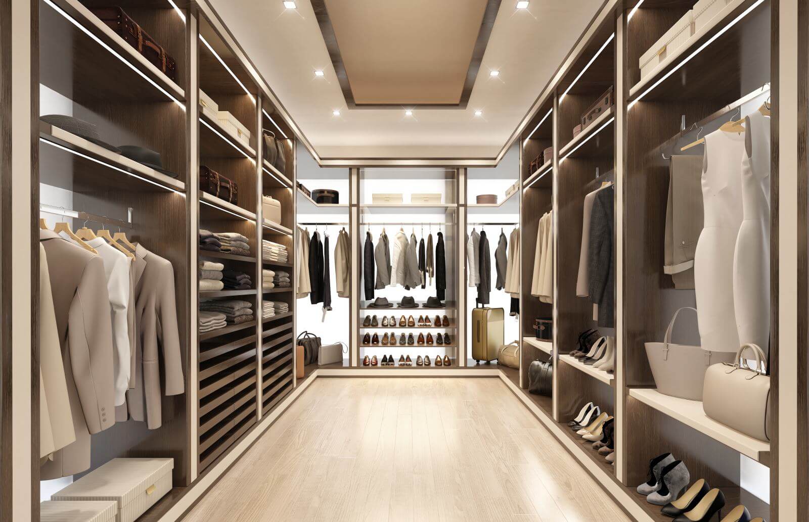 3d rendering of a Luxury modern beige dressing room