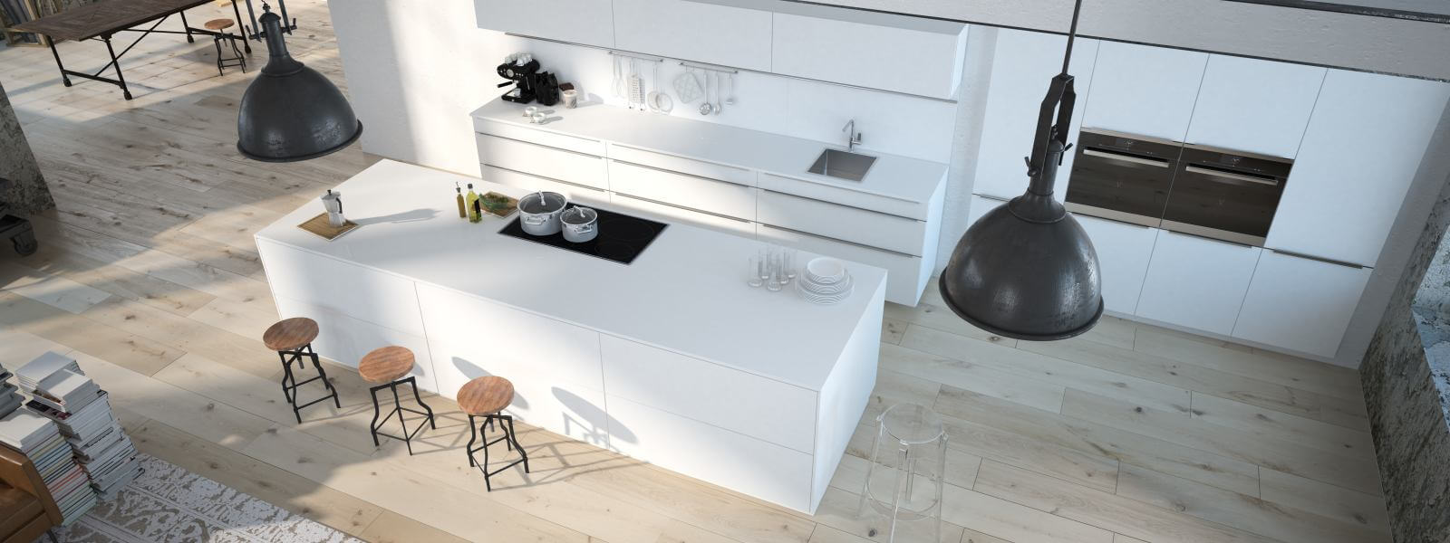 The modern kitchen interior design. 3d rendering