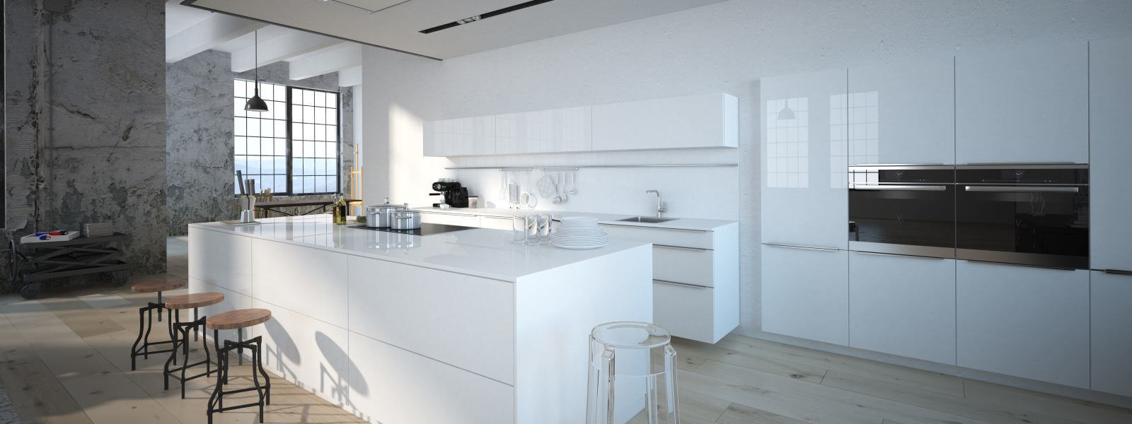 The modern kitchen interior design. 3d rendering
