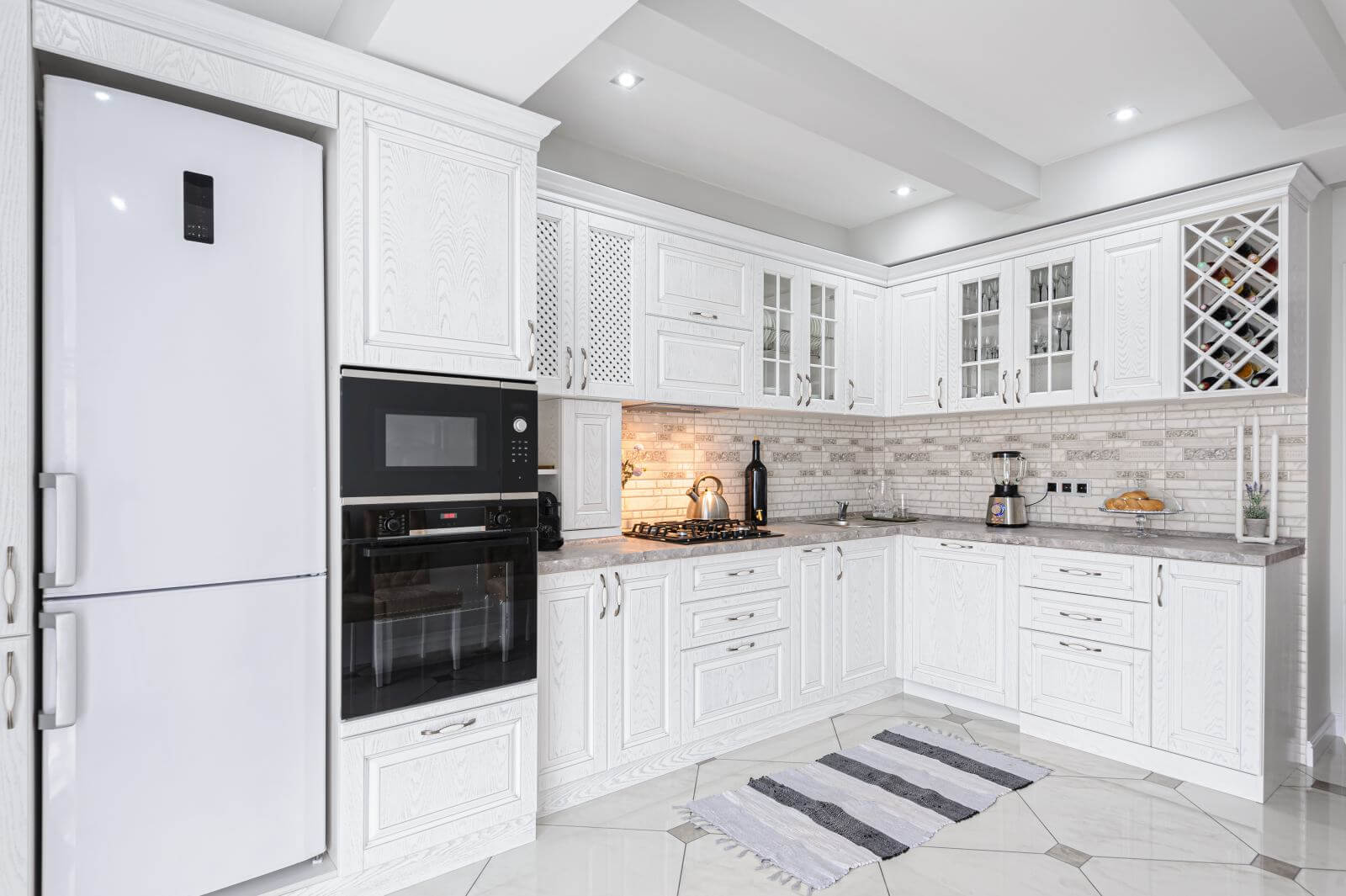 interior of modern white wooden kitchen in luxury home