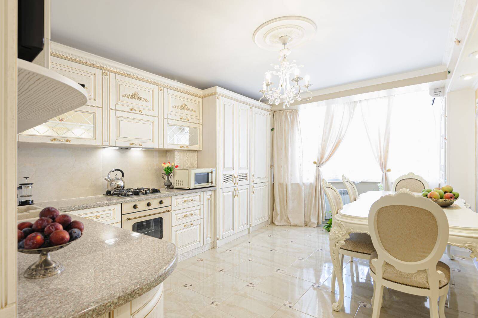 Luxury modern beige and cream colored kitchen in modern classic style.