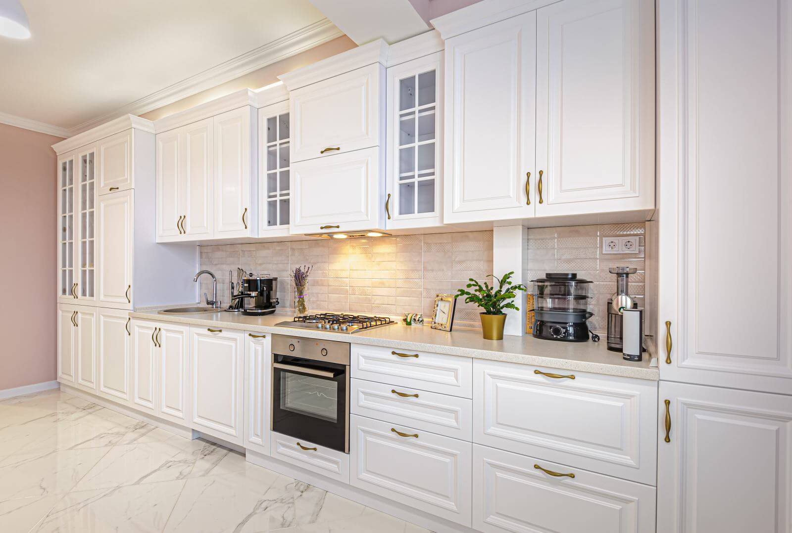 Simple and luxury modern white kitchen interior